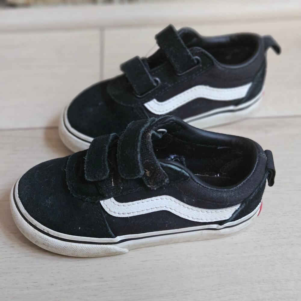 Vans Ward V Suede Canvas Black White Strap Sneakers Toddler Size 8